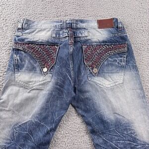 M-X Original American Denim Jeans Mens 36x34 Distressed Embossed Flap Pockets